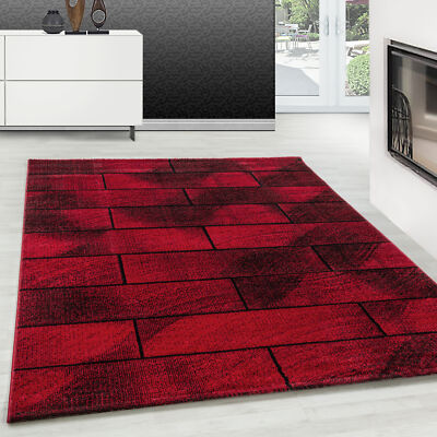 Designer Teppich, Modern Stein Mauer Optik, Rot und Schwarz, für Wohnzimmer