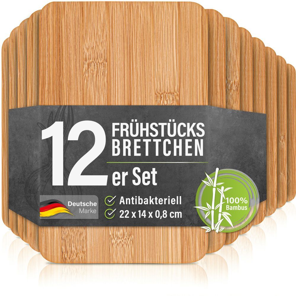 12er Set Bambus Frühstücksbrettchen Brettchen Schneidebrett Holz Frühstücksbrett