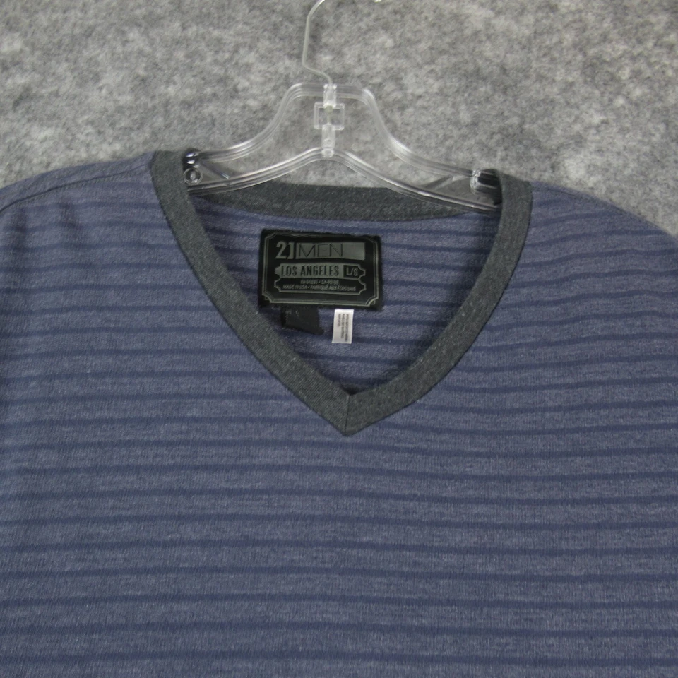 Camisa Forever 21 Para Hombre Grande Azul Manga Larga Cuello en V Rayas Pullover Informal Foto 2 de 4