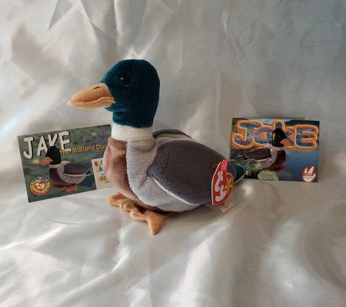 TY Beanie Baby Jake Mallard Drake Duck, Vintage Retired 1999 BONUS 2 TY Cards