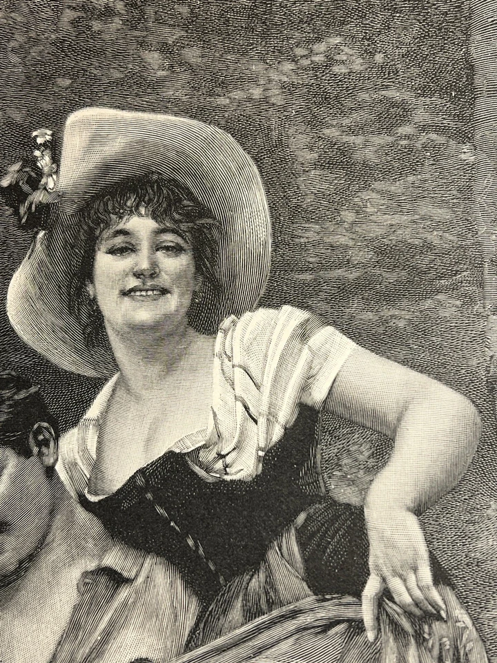 Antik Illustration 1893 FRAU FLIRTEN MANN GEMÄLDE KUNST Kunstdruck Holzschnitt - Bild 4 von 4