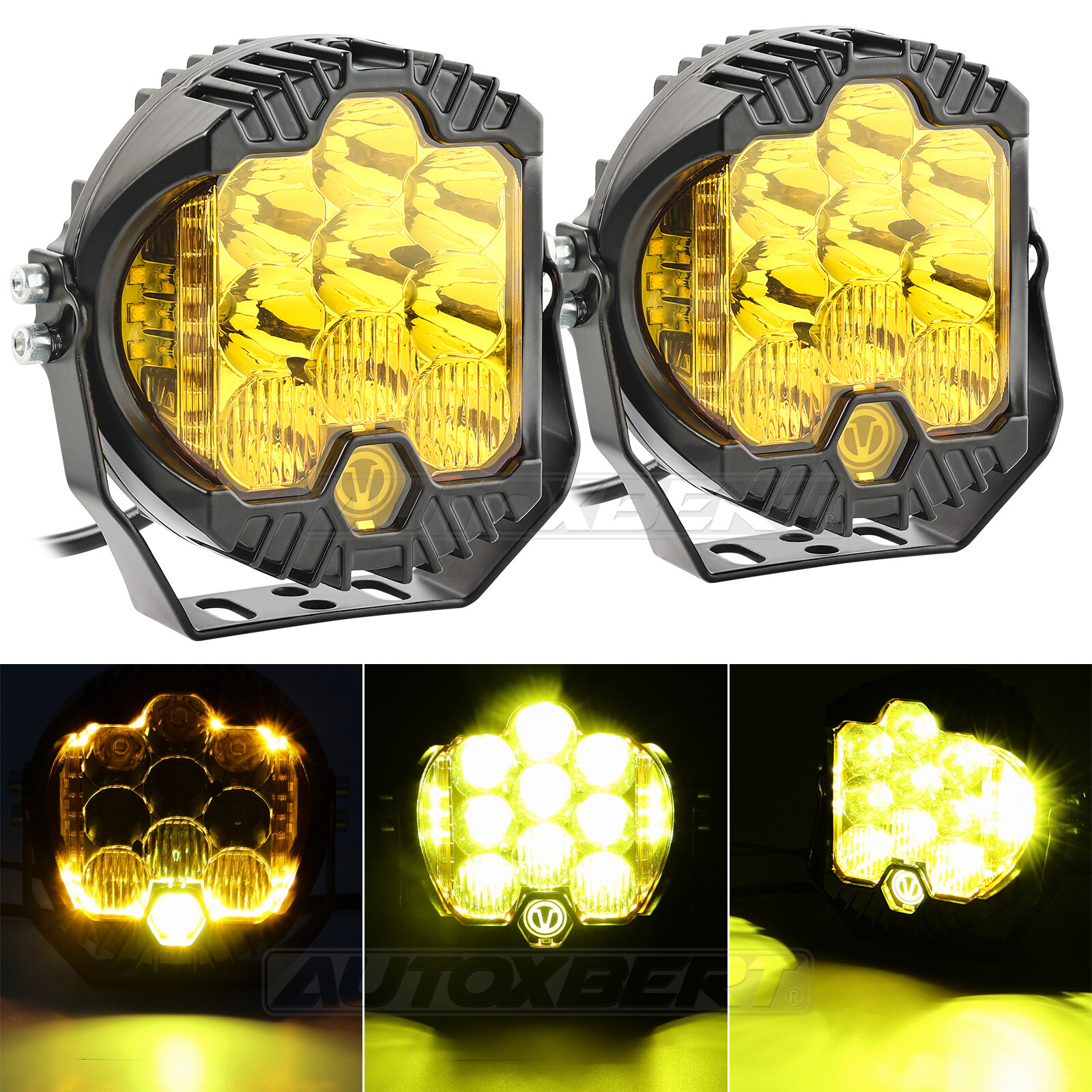 5 Inch Round Led Off Road Lights Fog Lamp Driving DRL LED Pod For Truck  Yellow'