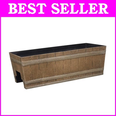 24'' Distressed Oak Deck Rail Planter - Whiskey Barrel Design for Elegance