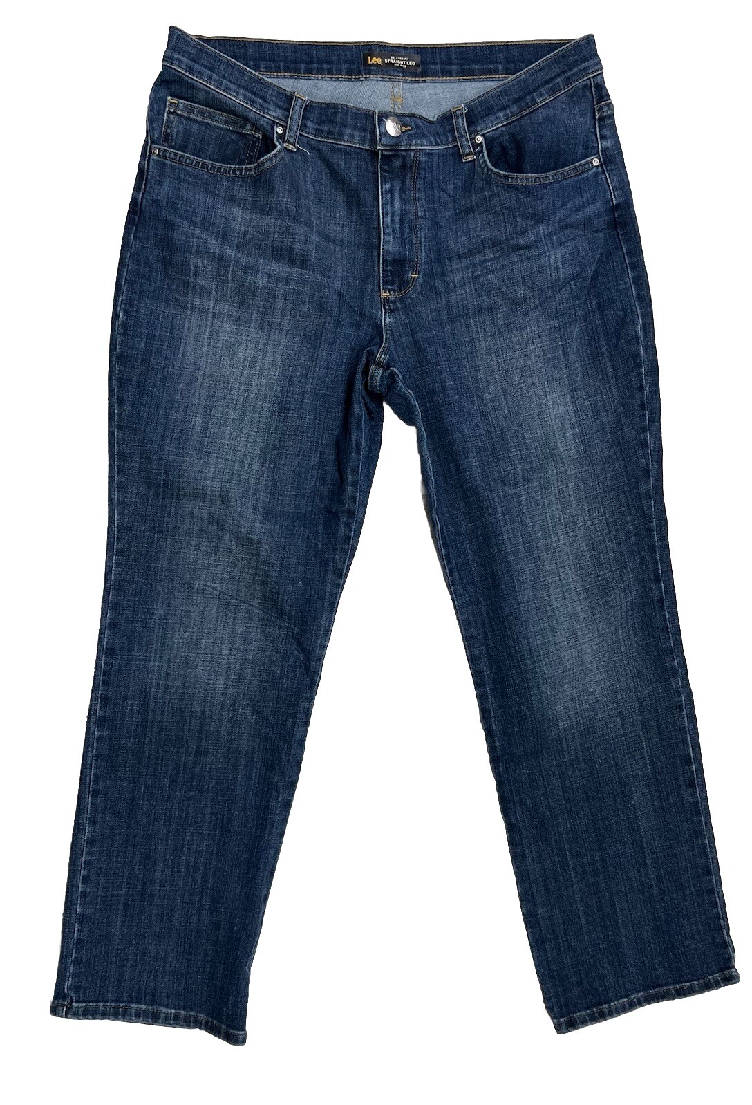 Lee Relaxed Fit Straight Leg Stretch Jeans Women's 14 Short Blue Mid Rise