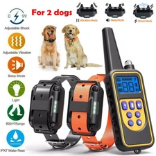 2 Collar Set 2600 FT Remote Dog Shock Training  Rechargeable Waterproof LCD Pet
