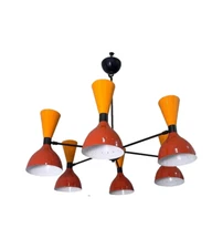 6 Arms 12 Light Handcrafted Brass Sputnik Pendent Chandelier Modern Mid Century