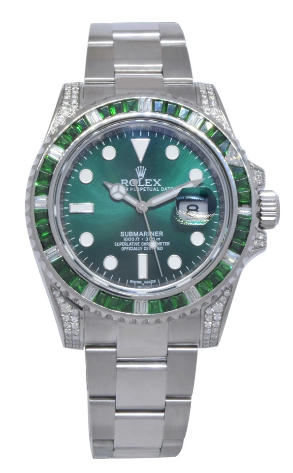 Relógio Rolex Submariner data aço pedras verdes e diamante 40 mm 116610 - Imagem 2 de 4