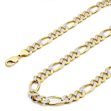 Wellingsale 14k Yellow Gold Solid 9.5mm Figaro 3+1 Pave Chain Necklace