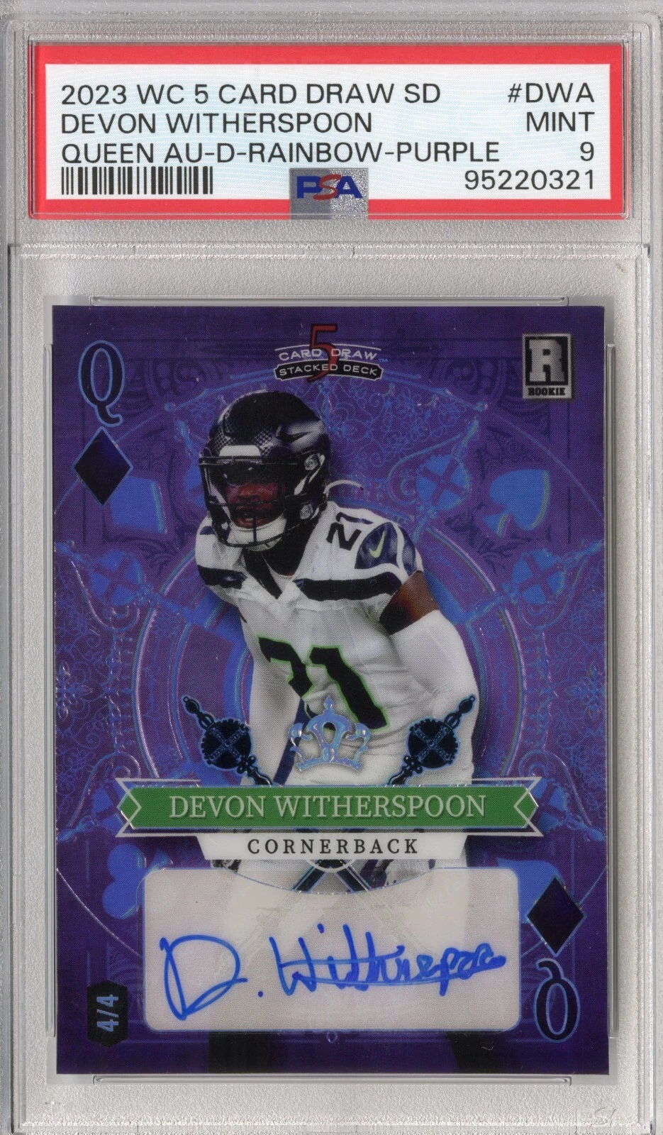 Devon Witherspoon Wild Card 5 Card Draw Stacked Deck Queen Autographs #DWA Diamond-Rainbow Foil-Purple