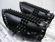 LEATHER STUDDED GAUNTLETS UPSIDE DOWN CROSS . BLACK METAL (MDLG0321)....ABIGOR'S