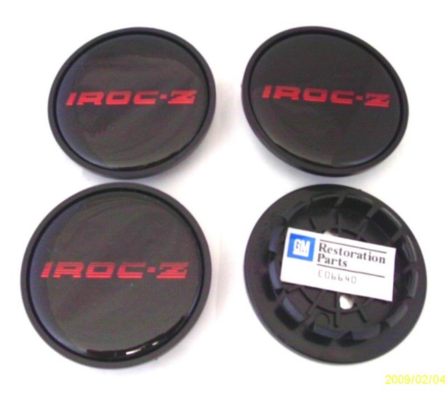 8587 CAMARO IROC Z 28 WHEEL CENTER CAP SET BLACK W/ RED LETTERING