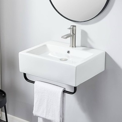 Large Size Compact Wall Mount Vessel Sink Basin with Towel Rack 21x16 White