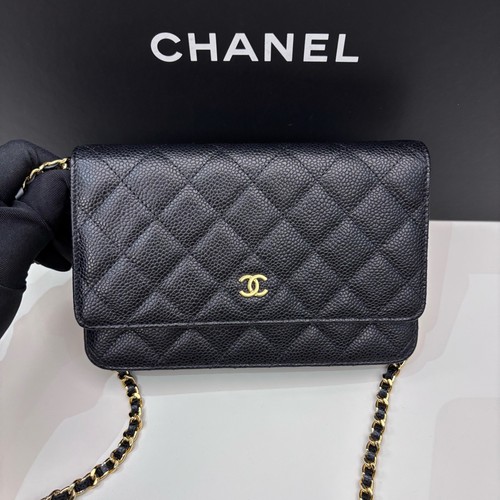 Chanel Classic Flap Woc Calfskin Shoulder Crossbody Bag Black Gold Hardware