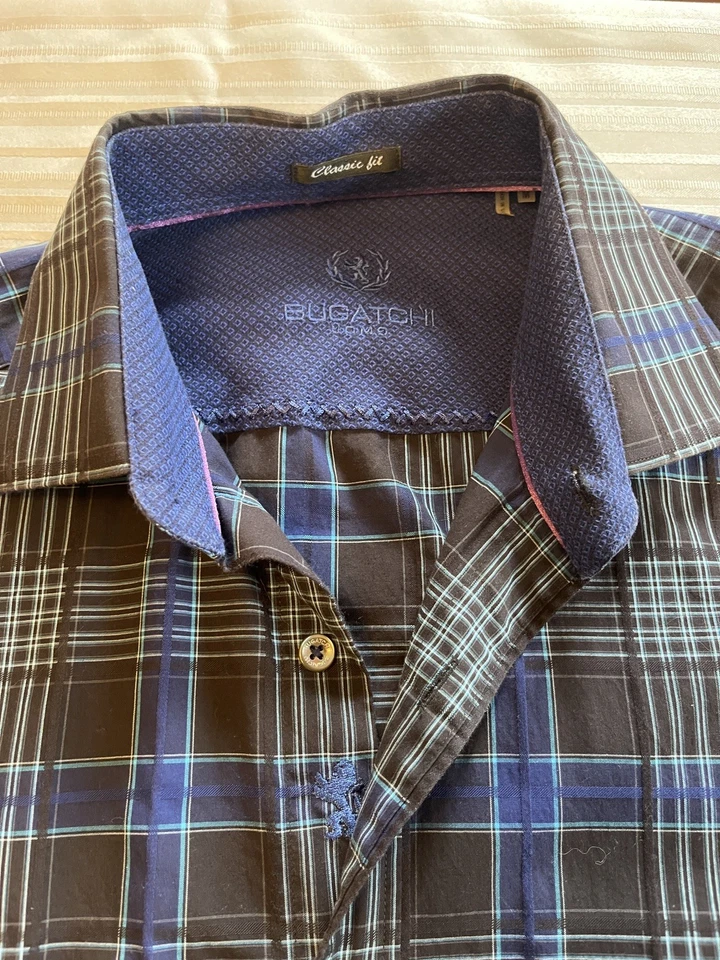 Bugatchi Men’s Shirt Classic Fit M Medium Black, Blue L/S Flip Cuffs Good Cond - Image 2 of 4