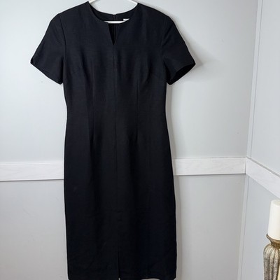 Coldwater Creek Dress 10P Navy Linen Blend Midi Short Sleeve Lined Quiet Luxury