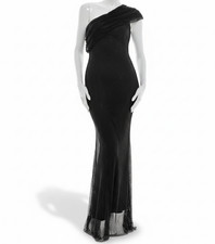 Taylor Women's Black One-Shoulder Embellished Fishnet Gown Dress Size 4
