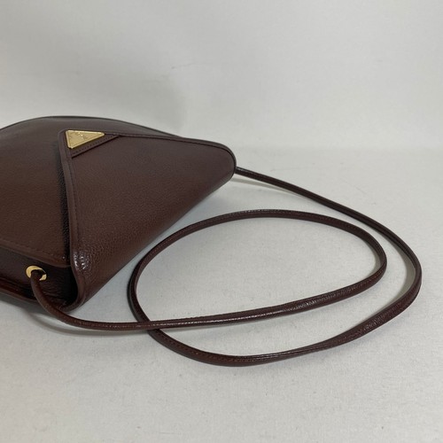 YSL Yves Saint Laurent Triangle Logo Leather Shoulder Crossbody Bag Brown