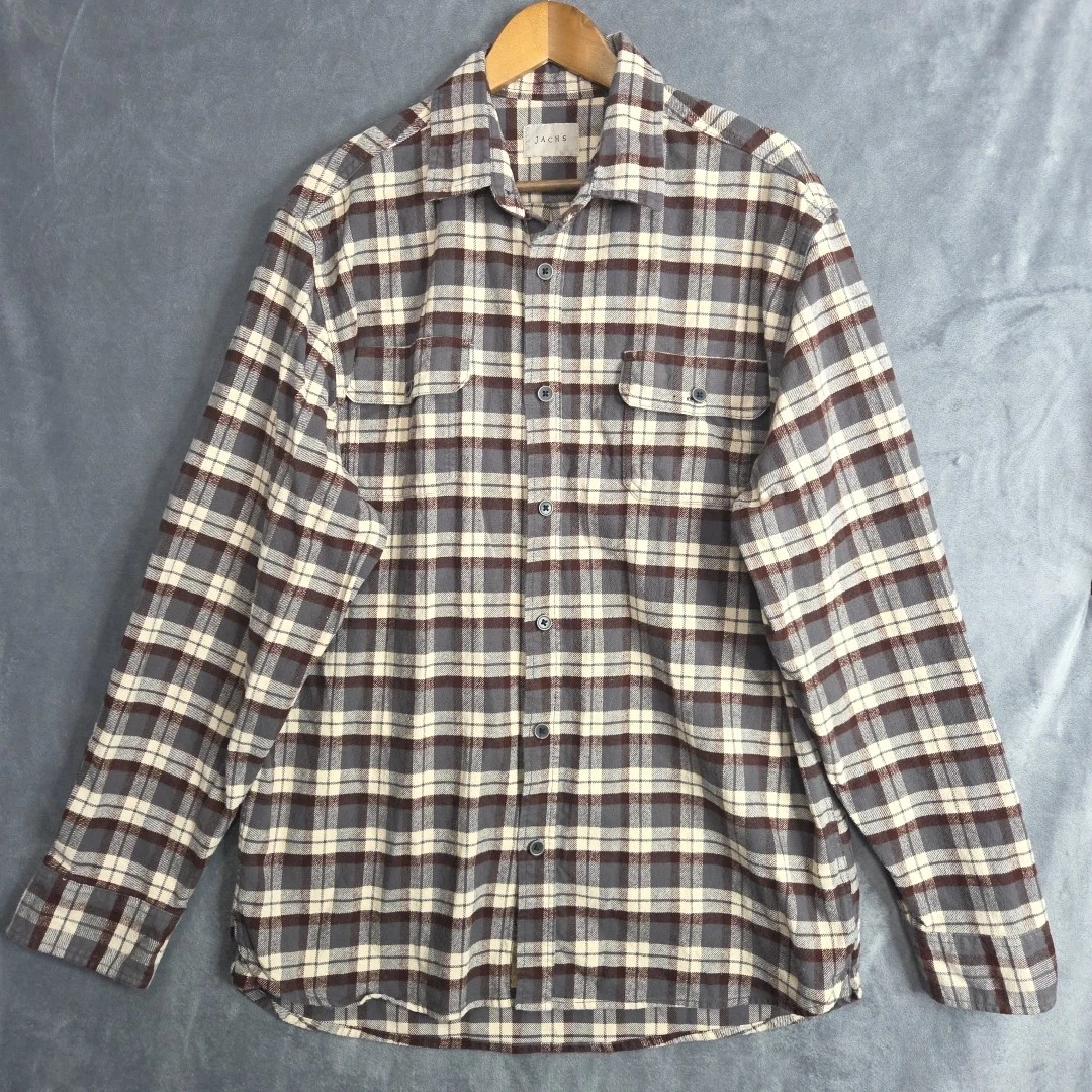 JACHS Men’s Gray Plaid Flannel Shirt XL Heavy Button Up Outdoor Casual Cotton
Opens in a new window