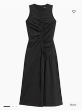 THEORY Black Ruched Asymmetrical Midi Dress in Cotton Blend, Sz 0, 365