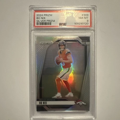 Panini 2024 Prizm Bo Nix #309 Silver Prizm Rookie PSA 8 Denver Broncos