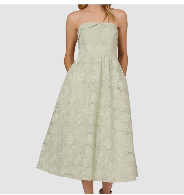 NWOT Aidan by Adrianna Papell Women's Green Strapless Embroidered Gown Dress 10