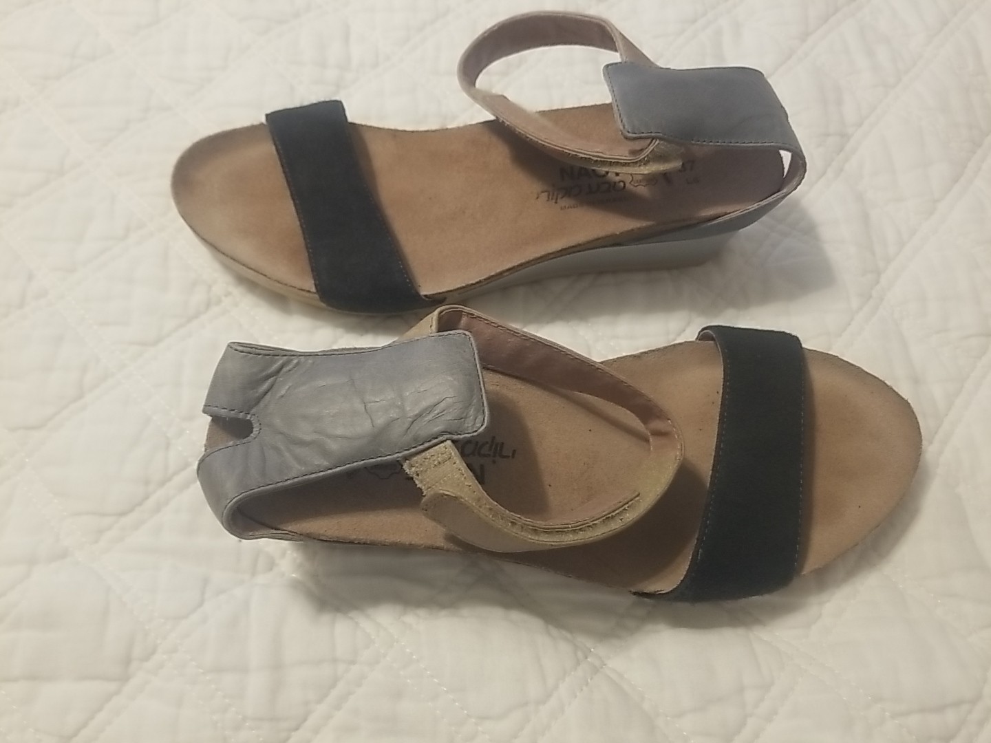 Naot Sandals Women's Leather  Black Blue Tan Leather Sz  37/6