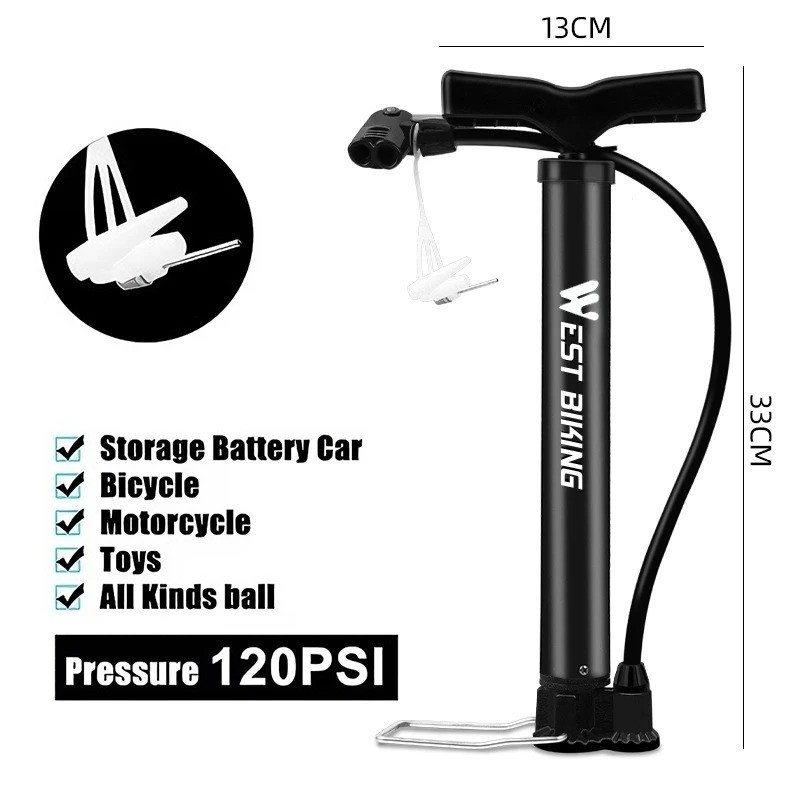 WEST BIKING 160PSI Bicycle Air Pump With Gauge Schrader Presta MTB Road Bike