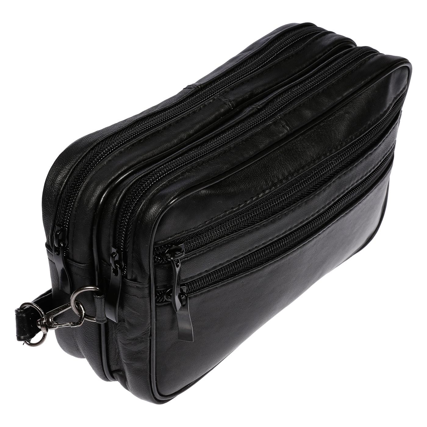 Borsa da polso XL in vera pelle nera foto 3