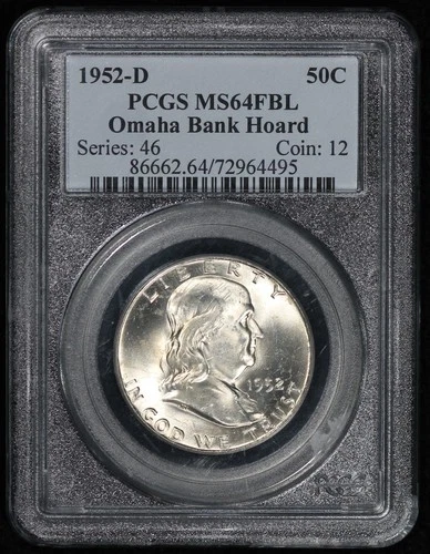 1952-D Franklin Half Dollar - PCGS MS-64 FBL - Omaha Bank Hoard