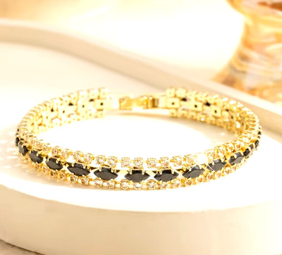 Elegantes Vintage Damenarmband mit drei Reihen Marquise-geschnittener (schwarz)