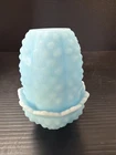 Vintage Blue Satin Milk Glass Fenton fairy light lamp