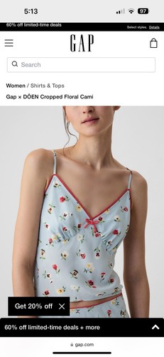 NEW $78.00 GAP X DOEN blue FLORAL w/ red lace CAMI strap SLEEVELESS tank S - Picture 5 of 8