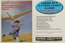 Lanier RC's 92213 U-2 Free Flight Foam Glider Airplane with 74" Wing Span NOS