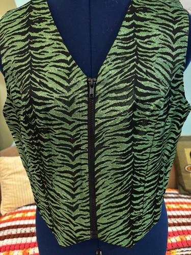 Banjo Western Show Vest Women's Medium Dallas Texas Black Green Zip Sparkle VTG