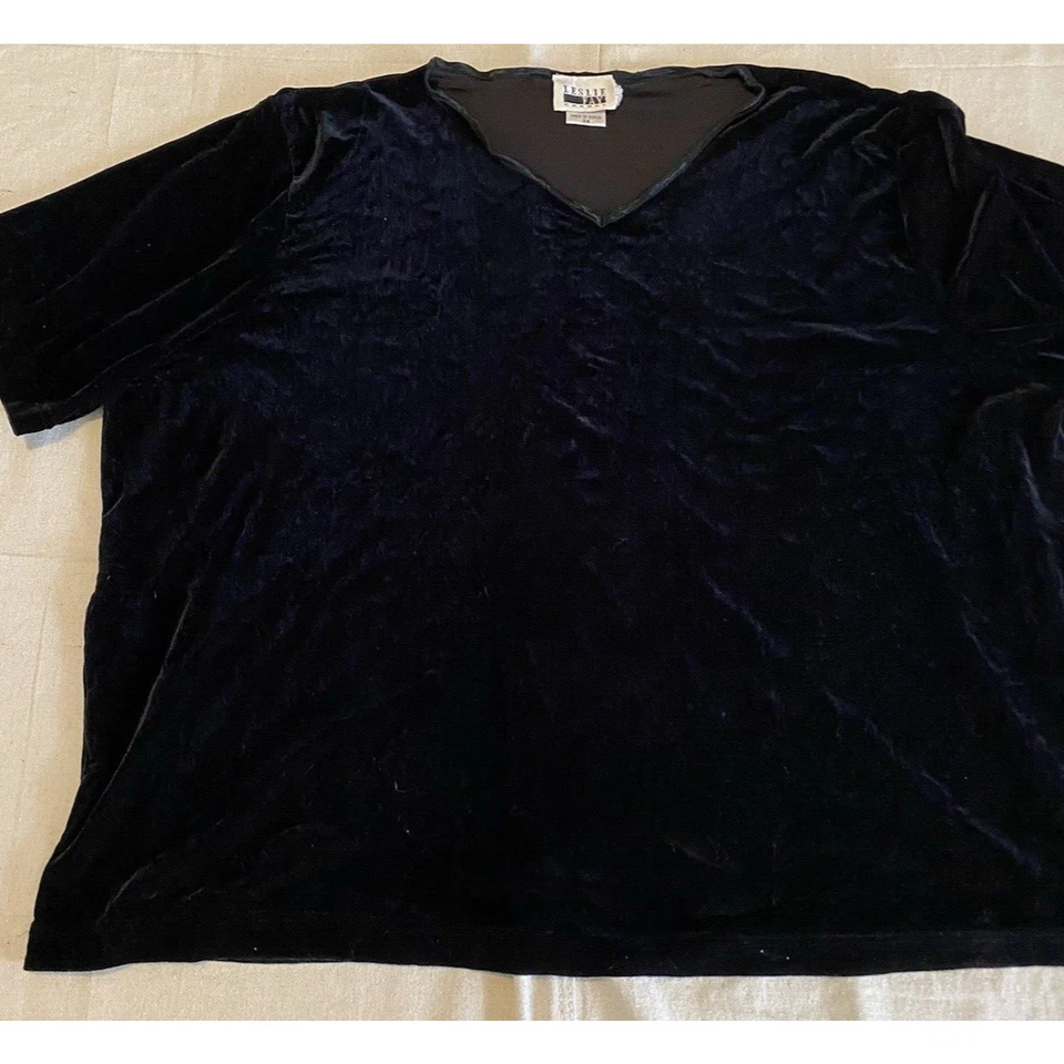 Blusa de terciopelo negra informal Leslie Fay de colección para mujer más 3X pulóver elástico Top Foto 3 de 4
