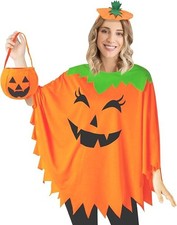 3 PCS Pumpkin Costume for Women,Halloween Pumpkin Poncho for Adults,Halloween Co