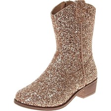 New Josmo Girls Size 2 Gold Glitter Low Heel Size Zip Cowboy Western Boots