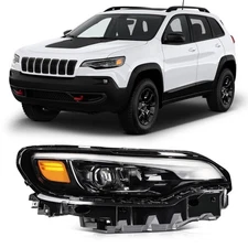 Passenger Side Fits 2019-2023 JEEP CHEROKEE Black LED Headlight Assembly