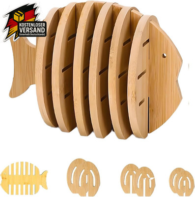 7 Set Bambus Untersetzer Gläser, Fisch Untersetzer Gläser Mit Halter, Coasters F