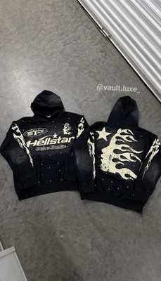 Hellstar Black Pullover Hoodie Graphic Print Logo Pockets Long Sleeve Men