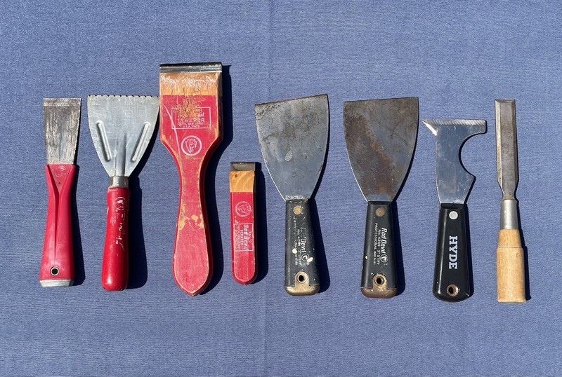 Vintage Lot 8pc Paint Scrapers Putty Knives Chisel Red Devil~Hyde~Corsair USA