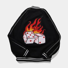 FTW VARSITY JACKET FLAME DICE BLACK WOOL MEDIUM STADIUM KOREAN STYLE JAPAN RARE