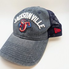 New Era 9TWENTY Jacksonville Jumbo Shrimp Snapback Trucker Hat Faded Navy Denim