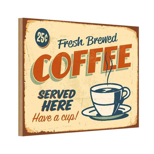 Holzschild 20X30 Cm Kaffee Fresh Brewed Coffee Essen Trinken Deko Geschenk Holz-image