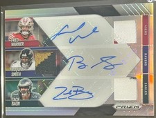FRED WARNER ROQUAN SMITH ZACK BAUN 2025 PANINI PRIZM TRIPLE PATCH AUTO SP /99
