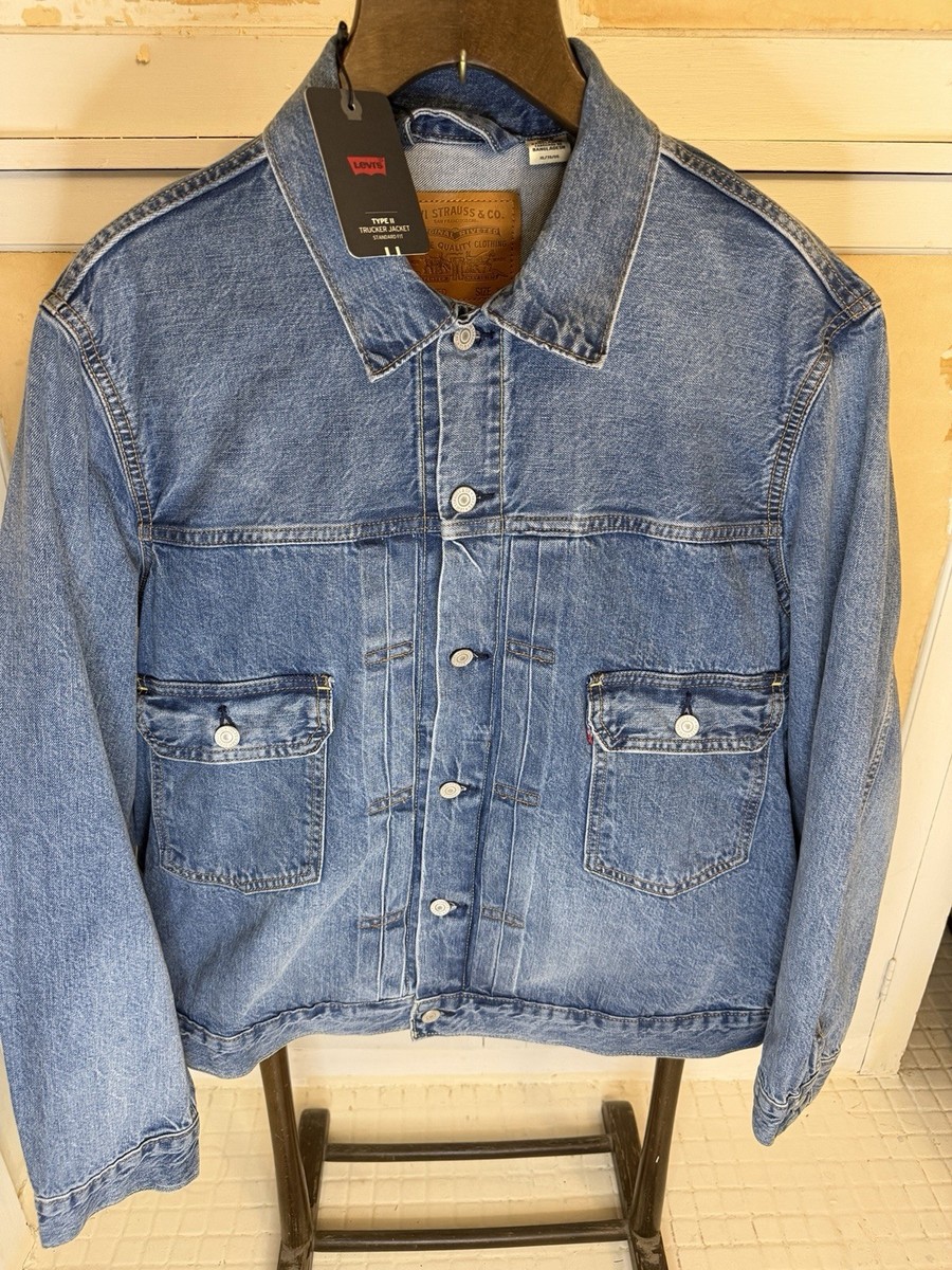 Levi's Premium Type II Trucker Jacket Blue XL Relaxed Fit Logo