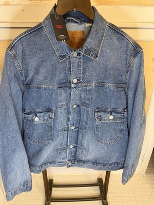 Levi's Premium Type II Trucker Jacket Blue XL Relaxed Fit Logo