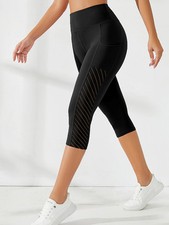 Side Pockets Calf Length Yoga Pants Solid Color high elasticity High Waist Pants