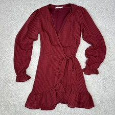 Francesca's Mi Ami Burgundy Wrap Mini Dress Ruffle Puff Sleeve Boho Fall Size S