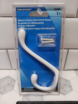 Hillman Heavy Duty Garment Hook 852905 White Clothes/Bathroom/Towel/Closet 1PC